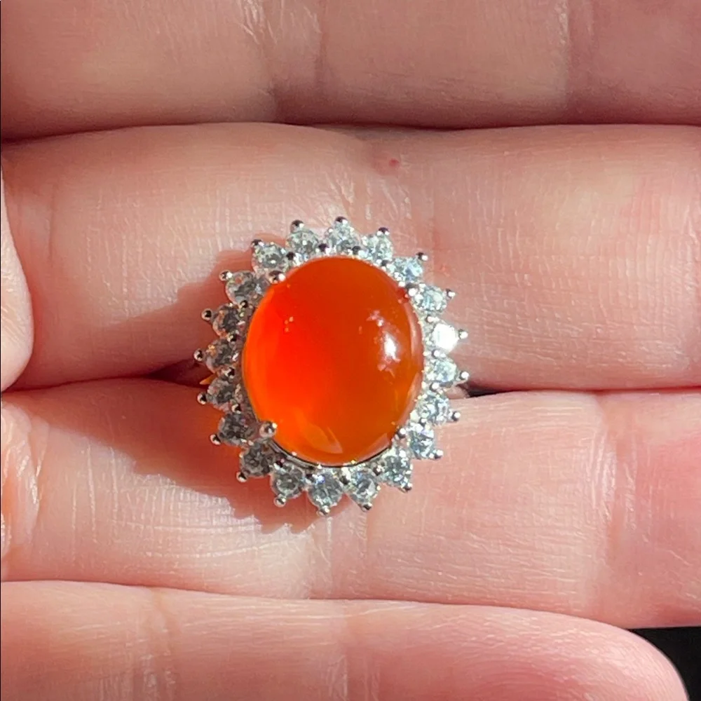 NWT Genuine Carnelian & CZ Sterling Silver Ring, Size 6 - Picture 7 of 11